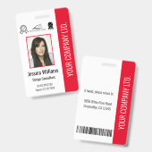 Badge Numéro rouge de certification photo de l'employé p (Avant & arrière)