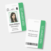 Badge Numéro vert de certification photo de l'employé pe (Avant & arrière)