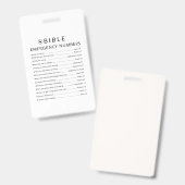 Badge Numéros d'urgence de la Bible (Avant & arrière)