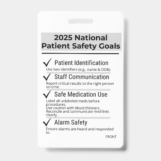 Badge Objectifs nationaux de sécurité des patients 2025 (Avant)