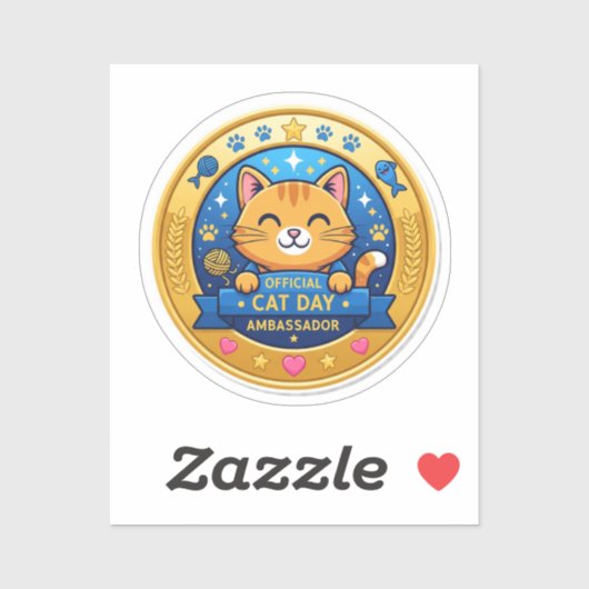 Badge officiel de jour de chat - Sticker amusant (Feuille)