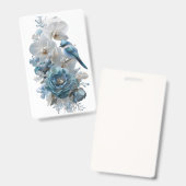 Badge Oiseau Bleu Cristal & Fleur de Verre. (Avant & arrière)