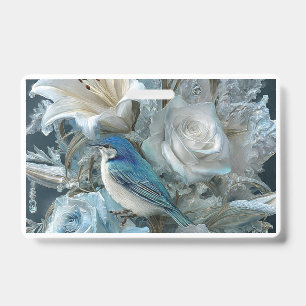 Badge Oiseau Bleu Cristal & Fleur de Verre.