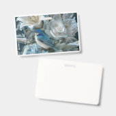 Badge Oiseau Bleu Cristal & Fleur de Verre. (Avant & arrière)
