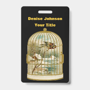 Badge Oiseau d'or avec Cabine d'hiver Scène Oiseau noir
