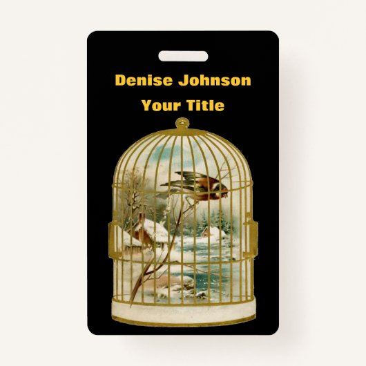 Badge Oiseau d'or avec Cabine d'hiver Scène Oiseau noir (Devant)