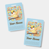 Badge Oiseaux mignons et heureux parmi les fleurs du pri (Avant & arrière)