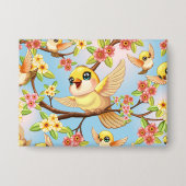 Badge Oiseaux mignons et heureux parmi les fleurs du pri (Recto)