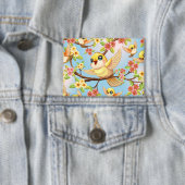 Badge Oiseaux mignons et heureux parmi les fleurs du pri (Insitu)