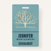 Badge Oiseaux oranges modernes dans un grand arbre généa (Devant)