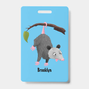 Badge Opossum mignon et drôle suspendu à une branche dan