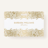 Badge Or Fille Sur Dentelle De Paisley Florale Blanche (Devant)