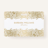 Badge Or Fille Sur Dentelle De Paisley Florale Blanche (Dos)