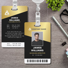 Badge Or moderne minimaliste et noir | ID code barre