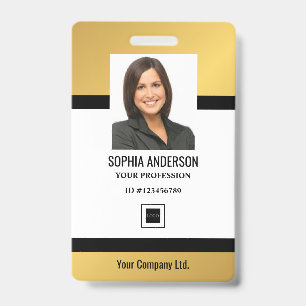 Badge Or Photo d'employé personnalisé, code-barres, lo