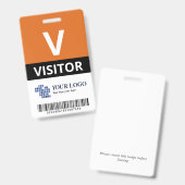 Badge Orange Ajouter Votre Logo Et Code Barre Visiteur (Avant & arrière)