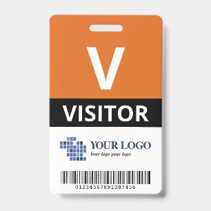 Badge Orange Ajouter Votre Logo Et Code Barre Visiteur