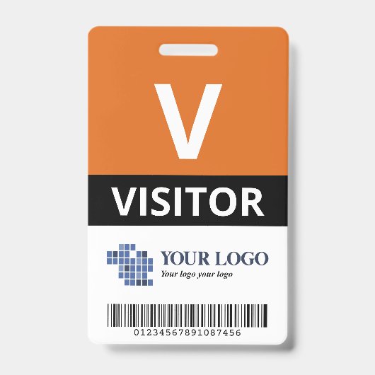 Badge Orange Ajouter Votre Logo Et Code Barre Visiteur (Avant)