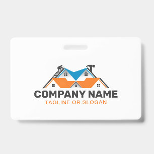 Badge Orange Bleu Toiture Rénovation Construction de Mai