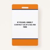 Badge Orange Blue Photo & Logo Presse ID (Dos)