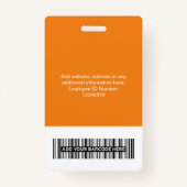 Badge Orange Employé - Photo, Code-Barre, Grand Logo, No (Dos)