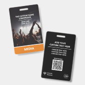 Badge Orange Media Access Pass QR Code Conférence person (Avant & arrière)