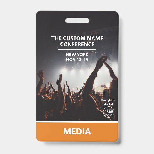 Badge Orange Media Access Pass QR Code Conférence person (Avant)
