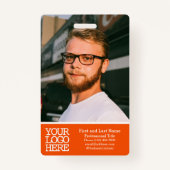 Badge Orange Modern Company Logo Photo de l'employé (Devant)