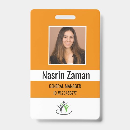 Badge Orange | Photo du logo de l'employé ou code QR de  (Avant)