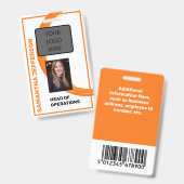 Badge Orange Swirl Nom de l'employé, Photo, Titre, Code- (Avant & arrière)