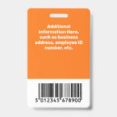 Badge Orange Swirl Nom de l'employé, Photo, Titre, Code- (Arrière)