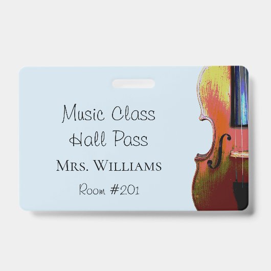Badge Orchestre de musique violon Classe Blue Hall Pass (Face)