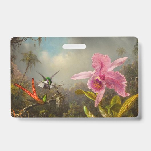 Badge Orchidée avec deux colibris Heade (Avant)