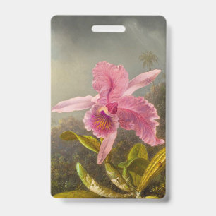 Badge Orchidée avec deux colibris Heade