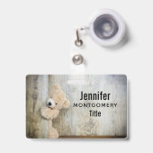 Badge Ours Cute Stuffé Mur Rustique En Bois (Face avec clip rétractable)