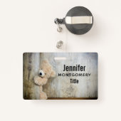 Badge Ours Cute Stuffé Mur Rustique En Bois (Back with Retractable)