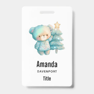 Badge Ours mignon et arbre de Noël pour les fêtes