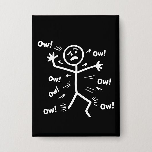Badge Ow Ow Ow Comedy Stick Character Funny Chronic Pain (Recto)