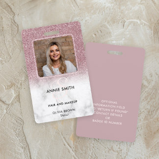 Badge Pailleté Rose Gold Marbre Photo Maquillage Salon d