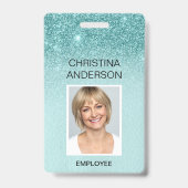 Badge Paillettes Bleu Turquoise Nom de l'Employé Photo E (Avant)