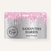 Badge Pale Pink Glitter Drips Silver Shimmer (Devant)