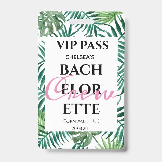 Badge Palm Bachelorette Parti de verdure tropicale PASS  (Avant)
