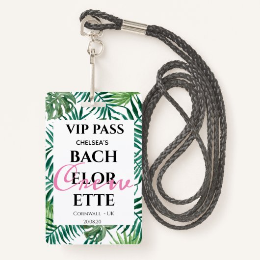 Badge Palm Bachelorette Parti de verdure tropicale PASS  (Devant avec lanière)