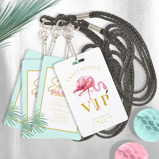 Badge Palmier Flamant Tropical Doux 16 ID922