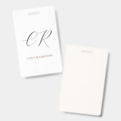 Badge Papeterie Monogramme Nom Noir Blanc Personnalisé (Avant & arrière)