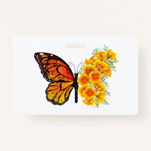 Badge Papillon à fleurs avec Poppy de Californie jaune (Devant)