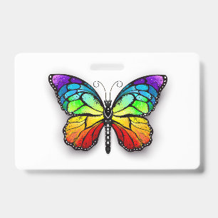 Badge Papillon arc-en-ciel monarque