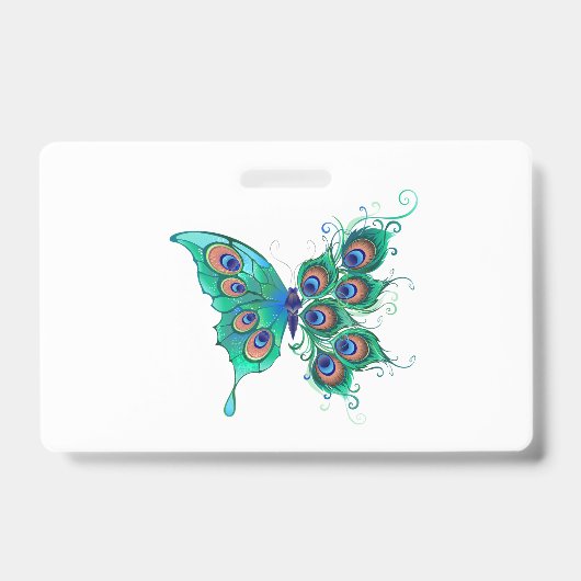 Badge Papillon aux plumes de paon vert (Avant)