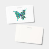 Badge Papillon aux plumes de paon vert (Avant & arrière)