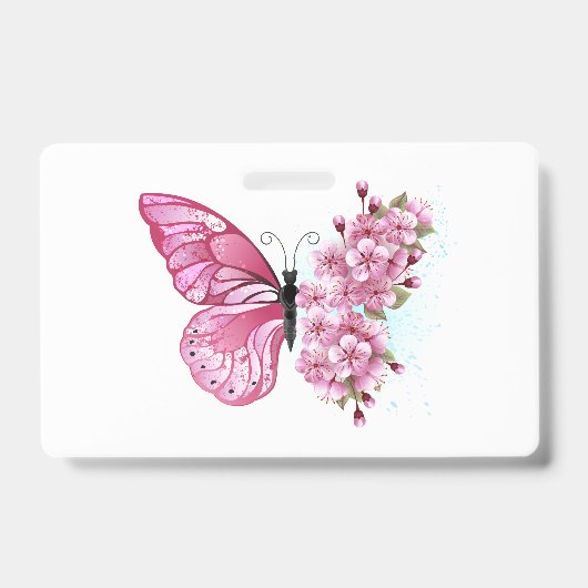 Badge Papillon de fleurs avec Sakura rose (Avant)